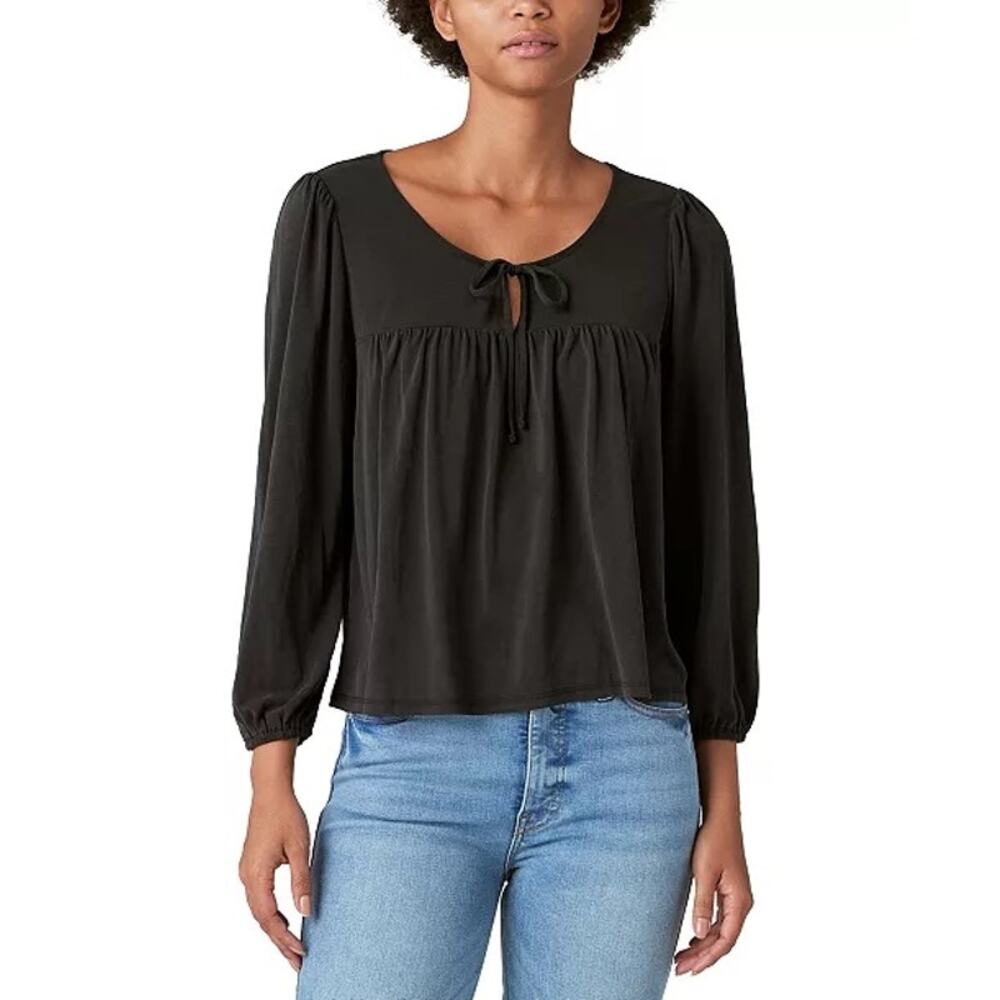 Lucky Brand Boho Sandwash XL Tops 2 Items Blue Black Relaxed Fit Blouson Sleeves - Picture 11 of 12